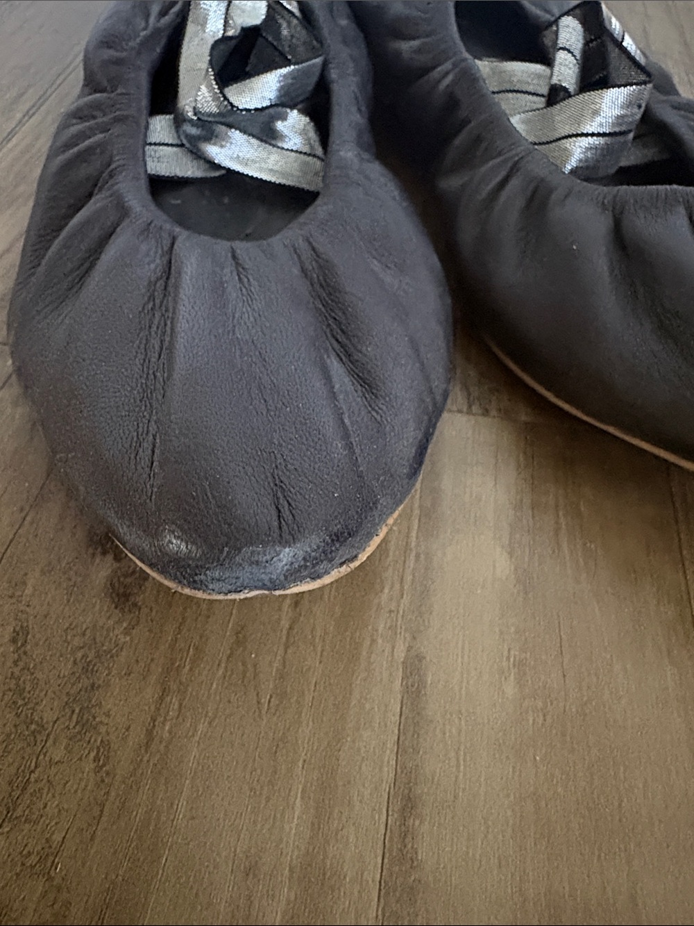 Free People Black Leather Pointed Ballet Flats with Metallic Straps - Picture 7 of 10